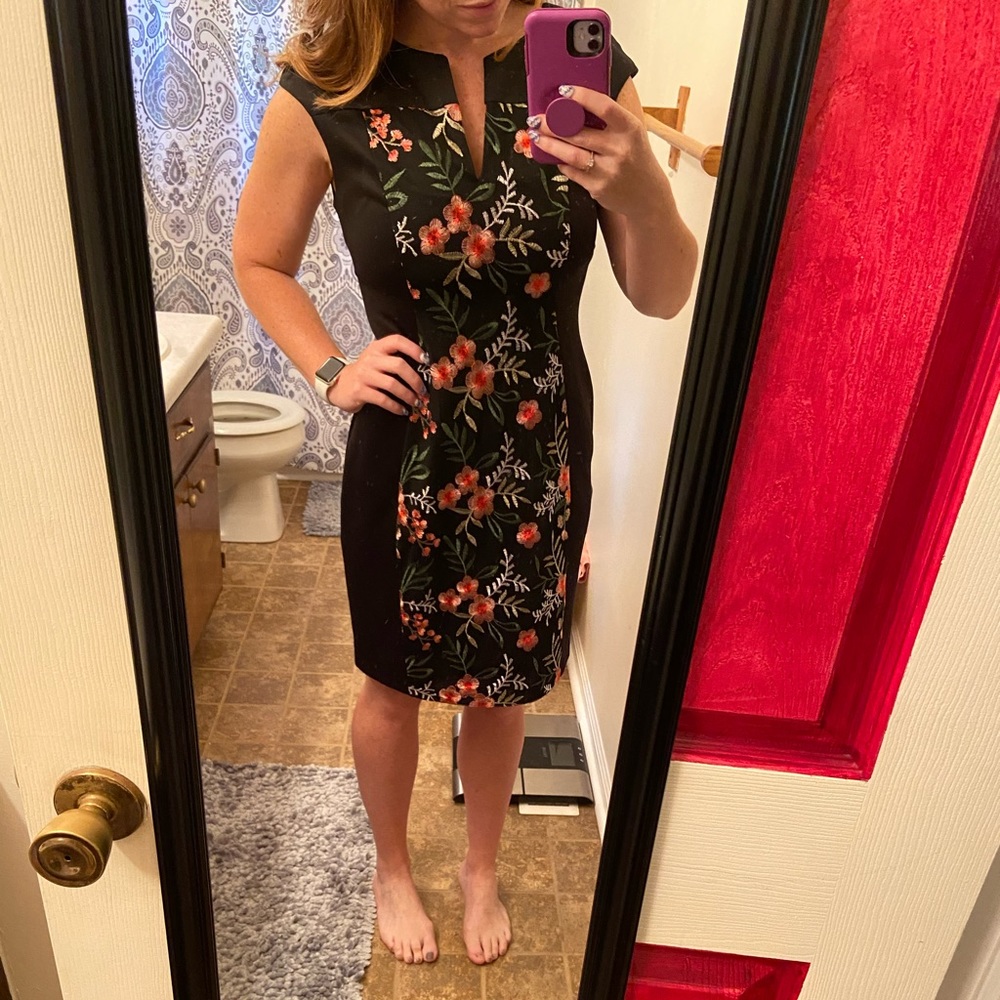 Black and floral cocktail dress